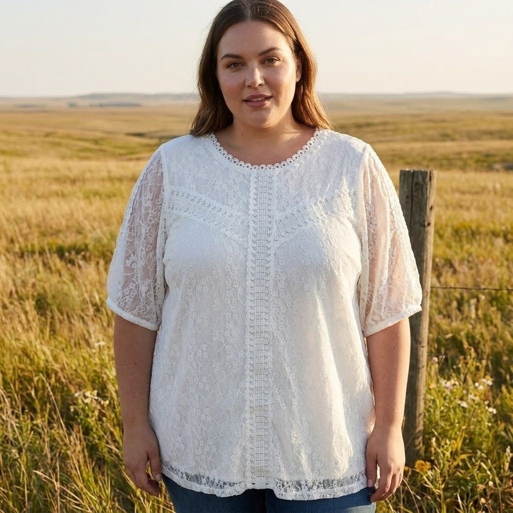 Torrid‎ Lace Puff Short Sleeve Blouse Womens 4 White Cloud Dancer Boho Romantic
